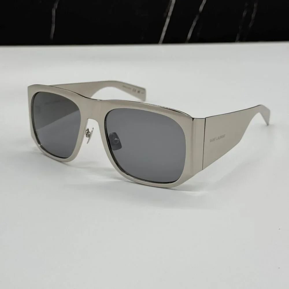 NEW  SL636 002 SAINT LAURENT SUNGLASSES UNISEX SILVER GREY METAL EYEWEAR - Picture 3 of 13